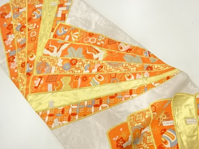 JAPANESE KIMONO / ANTIQUE FUKURO OBI / SILK / WOVEN PINE & FOLDING FAN & TREASURES